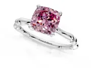 Solitaire Engagement Ring Setting for Fancy Pink Cushion Cut Center with Bamboo Band and Prong Head in Sterling Silver