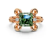 Solitaire Engagement Ring Setting for Fancy Green Princess Cut Center with Twisted Band and Scroll Prong Head in Rose Gold