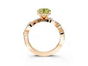 Solitaire Engagement Ring Setting for Fancy Yellow Round Cut Center with Bar-Station Pave Twist and Prong Head in Rose Gold