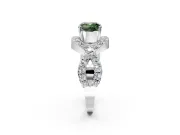 Halo Engagement Ring Setting for Fancy Green Cushion Cut Center with Pave Infinity Twist Band and Prong Head in Platinum