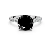 Solitaire Engagement Ring Setting for Fancy Black Round Cut Center with Fine Pave Narrow Band and Prong Head in White Gold