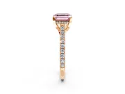 Solitaire Engagement Ring Setting for Fancy Pink Asscher Cut Center with Widening Pave Band and Claw Prong Head in Rose Gold