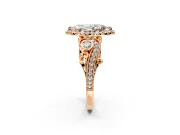 Milgrain Halo Engagement Ring Setting for Marquise Center with Shoulder Bezels and Prong Head in Rose Gold