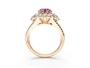 Halo Engagement Ring Setting for Fancy Pink Round Cut Center with Two-Strand Split Shank and Prong Head in Rose Gold