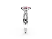 3 Stone Engagement Ring Setting for Fancy Pink Pear-Shaped Center with Pave Split Shank and Prong Head in Platinum
