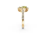 Halo Engagement Ring Setting for Fancy Yellow Oval Center with Heart-Shaped Openwork, Pave Band and Prong Head in Yellow Gold
