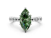 Solitaire Engagement Ring Setting for Fancy Green Marquise Center with Beaded Bezel Station Band and Prong Head in Platinum