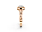 Milgrain Halo Engagement Ring Setting for Cushion Cut Center with Pave Band and Prong Head in Rose Gold
