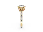 Halo Engagement Ring Setting for Asscher Cut Center with Openwork Halo, Pave Band and Prong Head in Yellow Gold