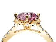 Floral Engagement Ring Setting for Fancy Pink Round Cut Center with Pave Band and Floral Prong Head in Yellow Gold