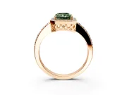 Halo Engagement Ring Setting for Fancy Green Radiant Cut Center with Heart-Shaped Openwork, Pave Band and Prong Head in Rose Gold