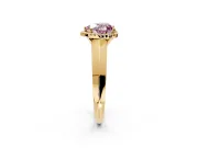 Halo Engagement Ring Setting for Fancy Pink Heart-Shaped Center with Knife Ridge Cathedral Band and Prong Head in Yellow Gold