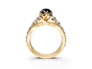 Solitaire Engagement Ring Setting for Fancy Black Marquise Center with Graduated Shared Prongs and Prong Head in Yellow Gold