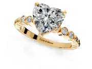 Solitaire Engagement Ring Setting for Heart-Shaped Center with Bezel-Dot Beaded Band and Prong Head in Yellow Gold
