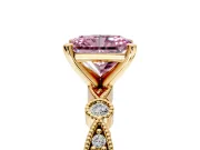 Solitaire Engagement Ring Setting for Fancy Pink Radiant Cut Center with Milgrain Bezel Accents and Prong Head in Yellow Gold