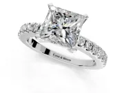 Solitaire Engagement Ring Setting for Princess Cut Center with Single Row Accent Band and Prong Head in Platinum