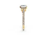 Solitaire Engagement Ring Setting for Asscher Cut Center with Widening Pave Band and Claw Prong Head in Yellow Gold