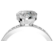 Milgrain Pave Engagement Ring Setting for Heart-Shaped Center with Accent Band and Prong Head in White Gold