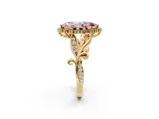Halo Engagement Ring Setting for Fancy Pink Marquise Center with Leaf Motif Split Shank and Prong Head in Yellow Gold