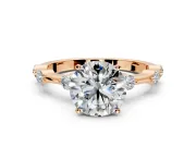 Solitaire Engagement Ring Setting for Round Cut Center with Bezel Station Band and Prong Head in Rose Gold