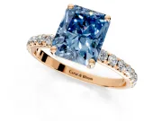 Solitaire Engagement Ring Setting for Fancy Blue Radiant Cut Center with Micro Pave Band and Prong Head in Rose Gold