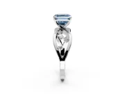Solitaire Engagement Ring Setting for Fancy Blue Asscher Cut Center with Criss-Cross Accent Band and Prong Head in White Gold