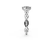 Solitaire Engagement Ring Setting for Round Cut Center with Accented Twist Band and Leaf Prong Head in Platinum