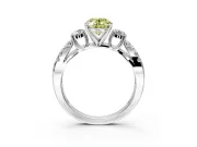 3 Stone Engagement Ring Setting for Fancy Yellow Oval Center with Pave Split Shank and Prong Head in Platinum