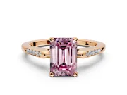 Solitaire Engagement Ring Setting for Fancy Pink Emerald Cut Center with Channel Accents and Prong Head in Rose Gold