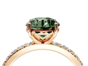 Solitaire Engagement Ring Setting for Fancy Green Round Cut Center with Round Cut Pave Band and Prong Head in Rose Gold