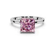 Solitaire Engagement Ring Setting for Fancy Pink Princess Cut Center with Fine Wire Band and Prong Head in Sterling Silver