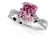 Solitaire Engagement Ring Setting for Fancy Pink Radiant Cut Center with Narrow Twist Pave Band and Prong Head in Platinum