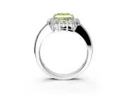 Halo Engagement Ring Setting for Fancy Yellow Princess Cut Center with Milgrain Channel Band and Prong Head in Sterling Silver
