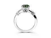 Bar-Set Engagement Ring Setting for Fancy Green Round Cut Center with Tapered Baguette Accents and Prong Head in White Gold