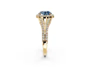 Halo Engagement Ring Setting for Fancy Blue Round Cut Center with Pave Split Shank and Prong Head in Yellow Gold