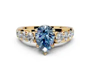 Solitaire Engagement Ring Setting for Fancy Blue Pear-Shaped Center with Graduated Shared Prongs and Prong Head in Yellow Gold