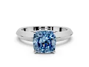 Solitaire Engagement Ring Setting for Fancy Blue Cushion Cut Center with Wide Knife Ridge Band and Prong Head in Platinum