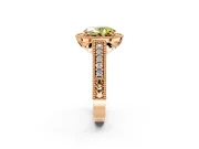 Milgrain Halo Engagement Ring Setting for Fancy Yellow Oval Center with Pave Band and Prong Head in Rose Gold