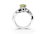 Halo Engagement Ring Setting for Fancy Yellow Princess Cut Center with Marquise and Pave Bypass Band and Prong Head in Sterling Silver