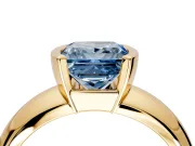 Tension Engagement Ring Setting for Fancy Blue Princess Cut Center with Wide Flat Band and Tension Head in Yellow Gold