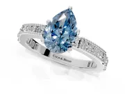 Solitaire Engagement Ring Setting for Fancy Blue Pear-Shaped Center with Milgrain-Edged Pave Band and Prong Head in White Gold