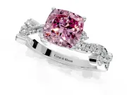 Solitaire Engagement Ring Setting for Fancy Pink Cushion Cut Center with Bar-Station Pave Twist and Prong Head in Sterling Silver