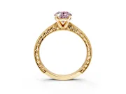 Solitaire Engagement Ring Setting for Fancy Pink Oval Center with Engraved Milgrain Band and Prong Head in Yellow Gold