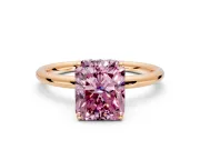 Solitaire Engagement Ring Setting for Fancy Pink Radiant Cut Center with Plain Band, Open Basket and Prong Head in Rose Gold