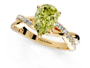 Crossover Engagement Ring Setting for Fancy Yellow Pear-Shaped Center with Pave and Plain Strands and Prong Head in Yellow Gold