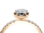 Solitaire Engagement Ring Setting for Emerald Cut Center with Pave Band and Claw Prong Head in Rose Gold