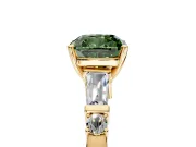Bar-Set Engagement Ring Setting for Fancy Green Cushion Cut Center with Tapered Baguette Accents and Prong Head in Yellow Gold