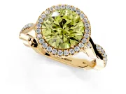 Halo Engagement Ring Setting for Fancy Yellow Round Cut Center with Twist Band and Prong Head in Yellow Gold