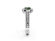Milgrain Halo Engagement Ring Setting for Fancy Green Cushion Cut Center with Pave Band and Prong Head in Platinum