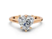 Solitaire Engagement Ring Setting for Heart-Shaped Center with Cathedral Band and Prong Head in Rose Gold